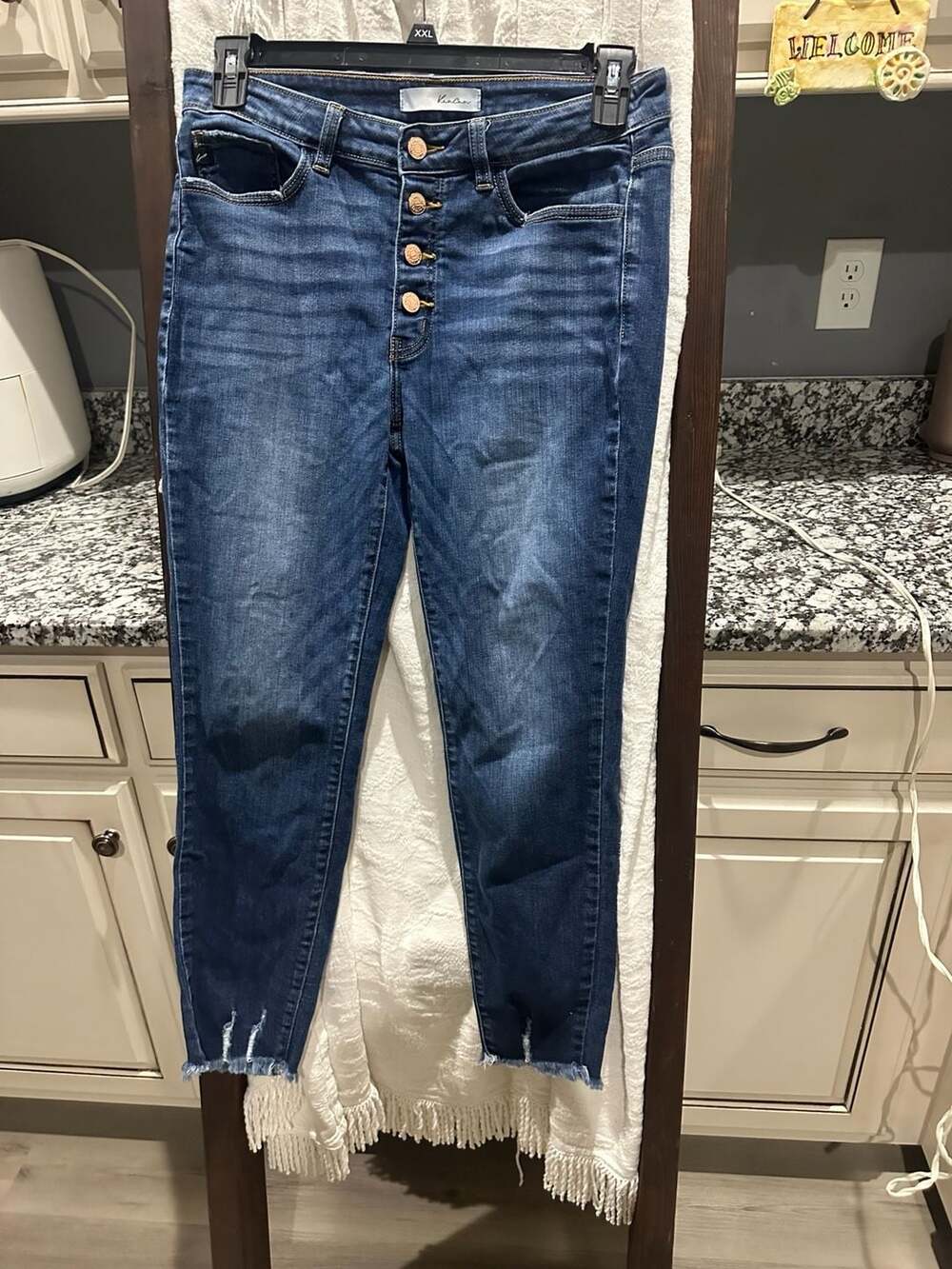 KanCan High Rise Ankle Skinny Jeans Button Fly Raw Hem KC9142D
